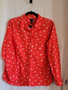 GAP Red Button-Down Shirt with White Floral Print